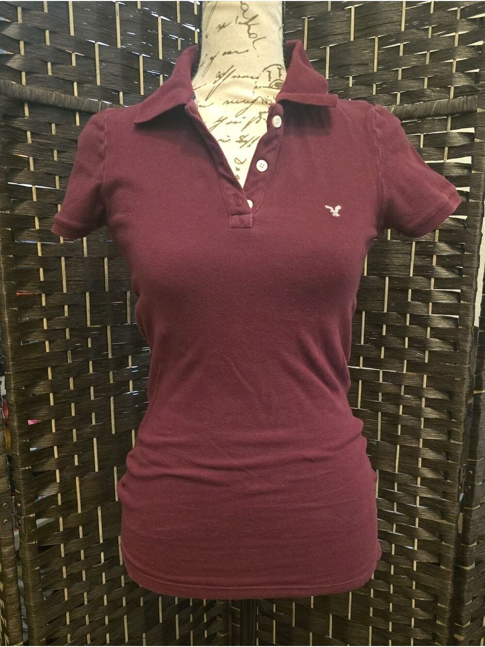 Vintage Y2K American Eagle Polo Top, Preppy, Burgundy, XS CLEAN